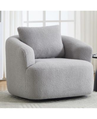 360°Swivel Round Upholstered Comfy Chair With One Soft Pillow High-Resilience Sponge Single Sofa