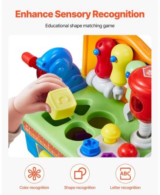 Musical Workbench Toy, Lights & Sounds Learning Tool Set, Shape Sorter, Pounding Game, Pretend Play Bench for Toddlers Age 2+