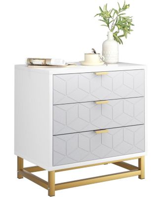 Grey 3-Drawer Modern Wood Dresser, Bedroom and Closet Storage Chest with Gold Pulls, Nightstand-Style Organizer