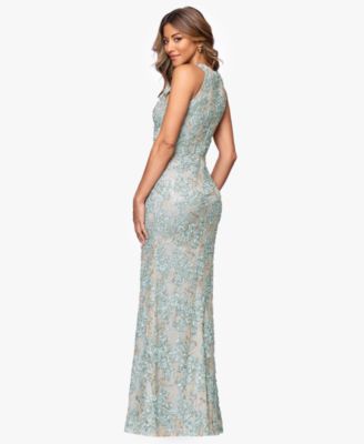 Petite High-Neck Sleeveless Lace Sheath Gown