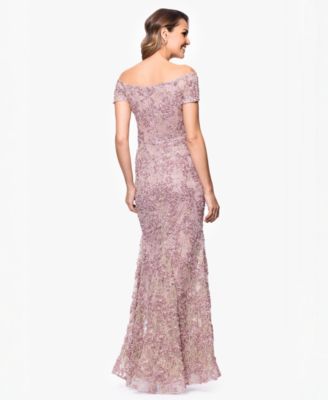 Petite Long Soutache Lace Off-The-Shoulder Ball Gown