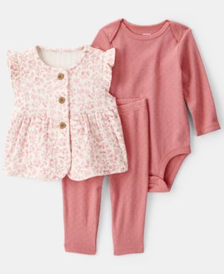 Baby Girls' Floral Vest, Bodysuit, and Pants, 3-Piece Set