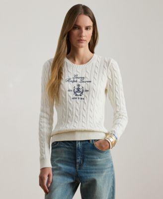 Petite Embroidered-Crest Crew Neck Sweater