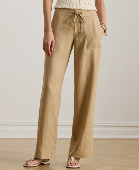Женские брюки Lauren Ralph Lauren Wide-Leg Linen, цвет: Берёзовый рыжевато-коричневый