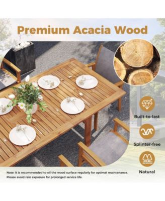 Expandable Outdoor Dining Table 55"-71" Acacia Wood Patio Table for 6-8 Person