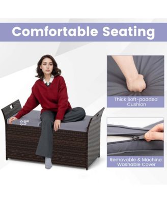 Outdoor Bench with Hand-woven PE Rattan Wicker Cushion & Side Handles Storage