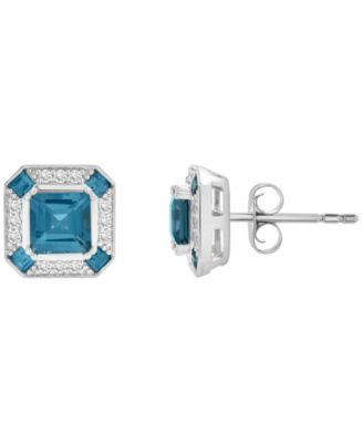 Lab Grown White Sapphire (1/4 ct. t.w.) and London Blue Topaz (3-1/3 ct. t.w.) Square Earrings in Sterling Silver