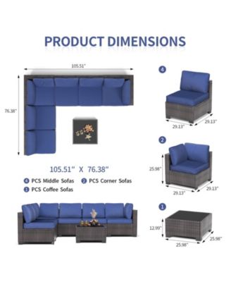 7-Piece Outdoor Rattan Patio Furniture Set with Detachable Cushions and Glass Top Table