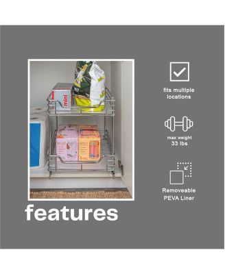 Glidez 14.25" W Steel Pull-Out Storage Organizer, 2-Tier Design, Chrome