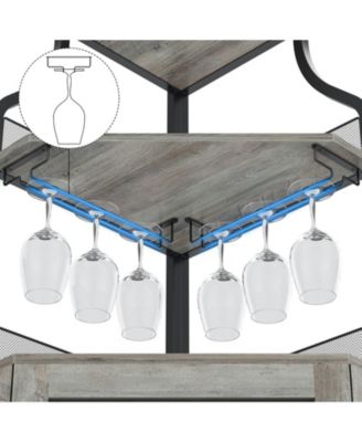 Corner Bar Cabinet with Glass Holder, Industrial Wine Cabinet with Adjustable Shelf