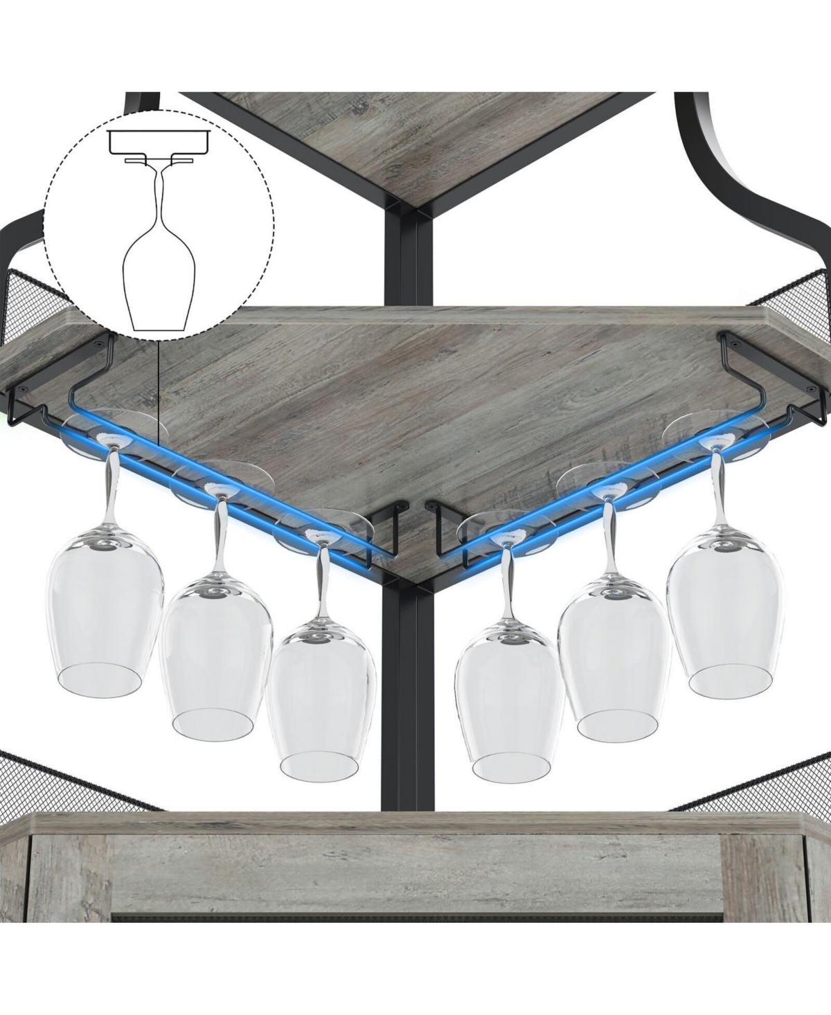gaomon Corner Bar Cabinet with Glass Holder, Industrial Wine Cabinet with Adjustable Shelf