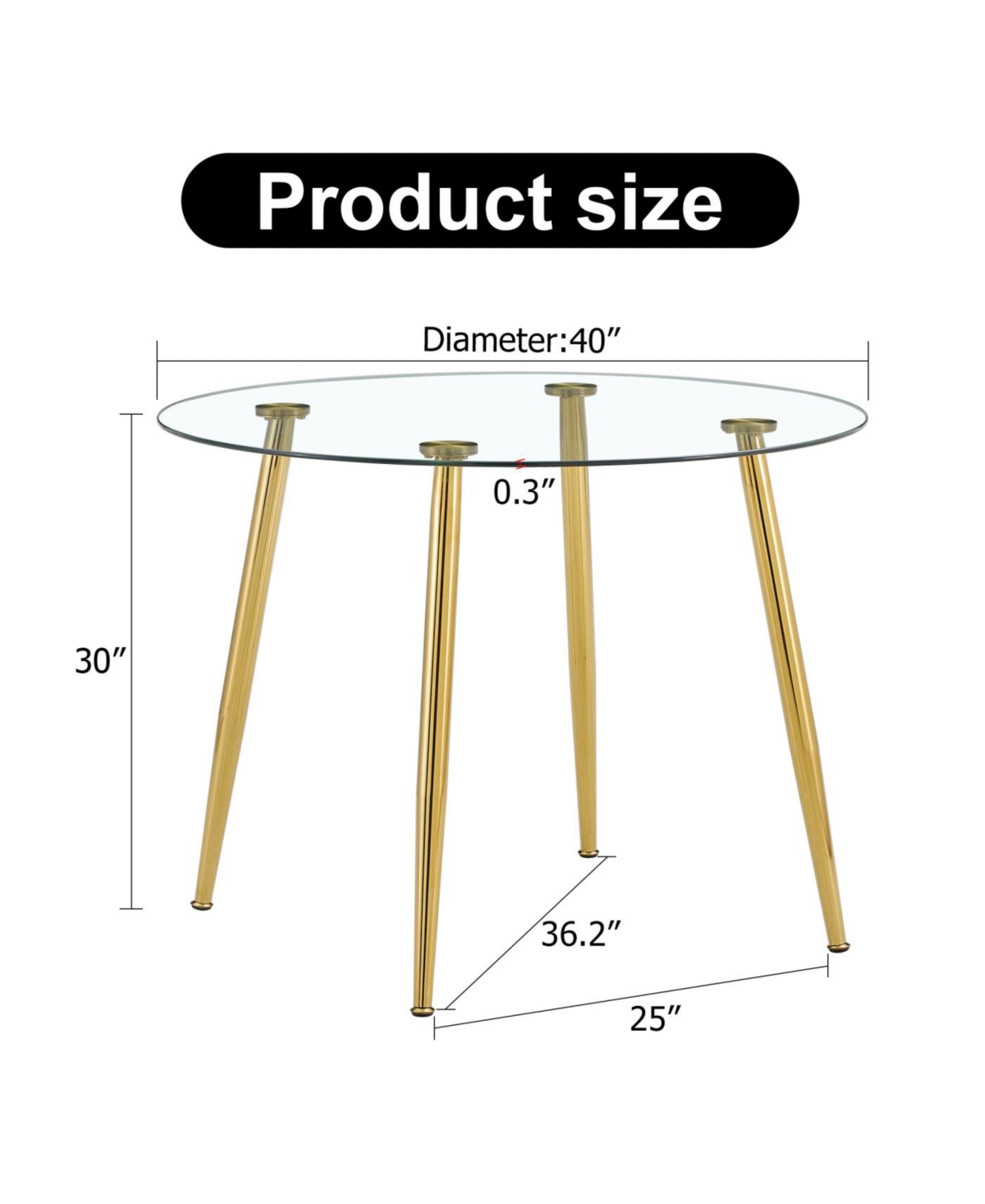 Streamdale Furniture Streamdale 40" Round Glass Dining Table with Metal Legs