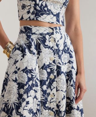 Women's Floral Button-Front Midi Skirt