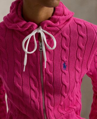 Women's Cable-Knit Cotton Full-Zip Hoodie Sweater