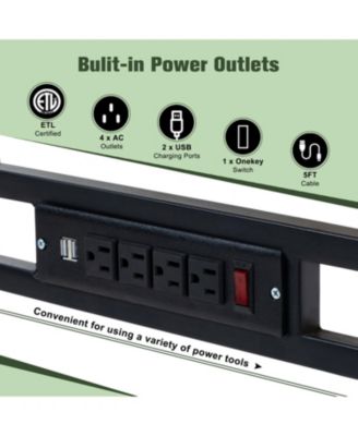 60" Adjustable Rubber Wood Workbench with Power Outlets & Wheels, 2000 LBS Load Capacity