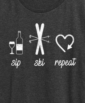 Plus Size Sip Ski Repeat Word Art Graphic T-Shirt