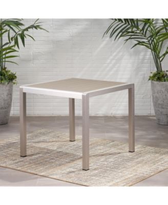 Outdoor Dining Table: Square Gray Faux Wood, 35"