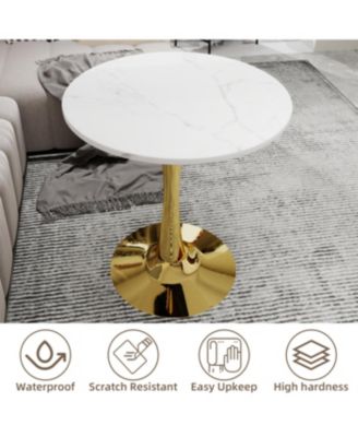 Streamdale Gold 27.6" Mid-Century Modern Dining Table with White Marble Top