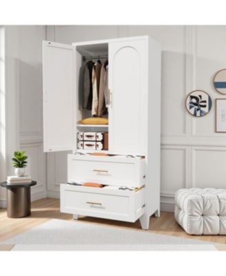 71" Metal Wardrobe Cabinet w/ 2 Drawers, Hanging Rod, 2 Doors & Shell