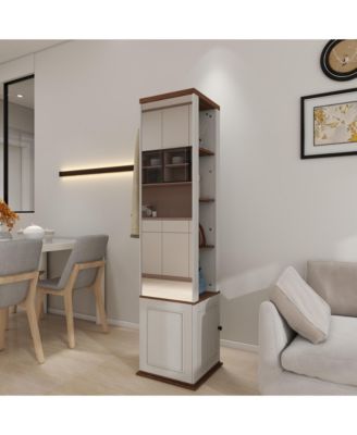 360°Rotating Storage Cabinet with Full-Length Mirror in Antique White