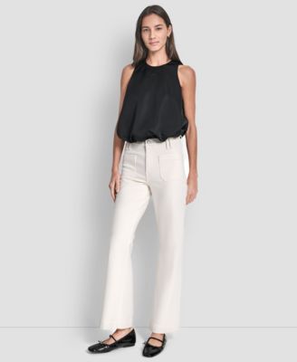 Women's Sleeveless Rhinestone Button Bubble Top