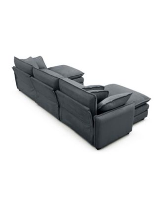 Grey Corduroy Modular Sofa with Ottoman & Footstools