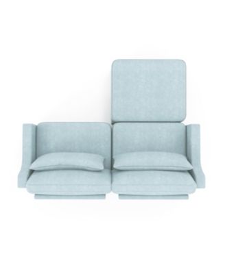 Chenille 2-Seater Sofa w/ Ottoman & Pillows - Sky Blue