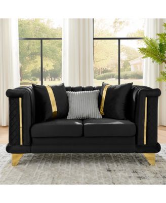 Streamdale Velvet Sofa Set: Gold Trim, Embroidered, Mid-Century Modern