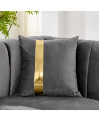 69" Velvet Loveseat Sofa, Gold Trim, Tufted, Pillows - Gray