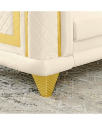 89" Velvet Sofa, Gold Trim, Tufted Couch with Pillows, Beige