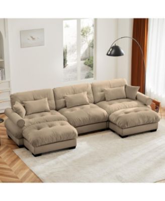 Camel U Shape Modular Sectional Sofa Couch with Two Ottomans & Pillows