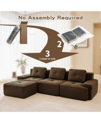 Modern L-Shaped Corduroy Sectional Sofa with Movable Ottoman