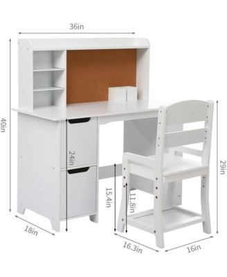 Kids Study Desk with Chair, White Desk Set for Kids, Student Writing Desk with Bookshelf, Bulletin Board and Cabinets for Boys and Girls