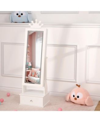Kids Jewelry Armoire with LED Light, Freestanding Organizer with Mirror & 3 Drawers