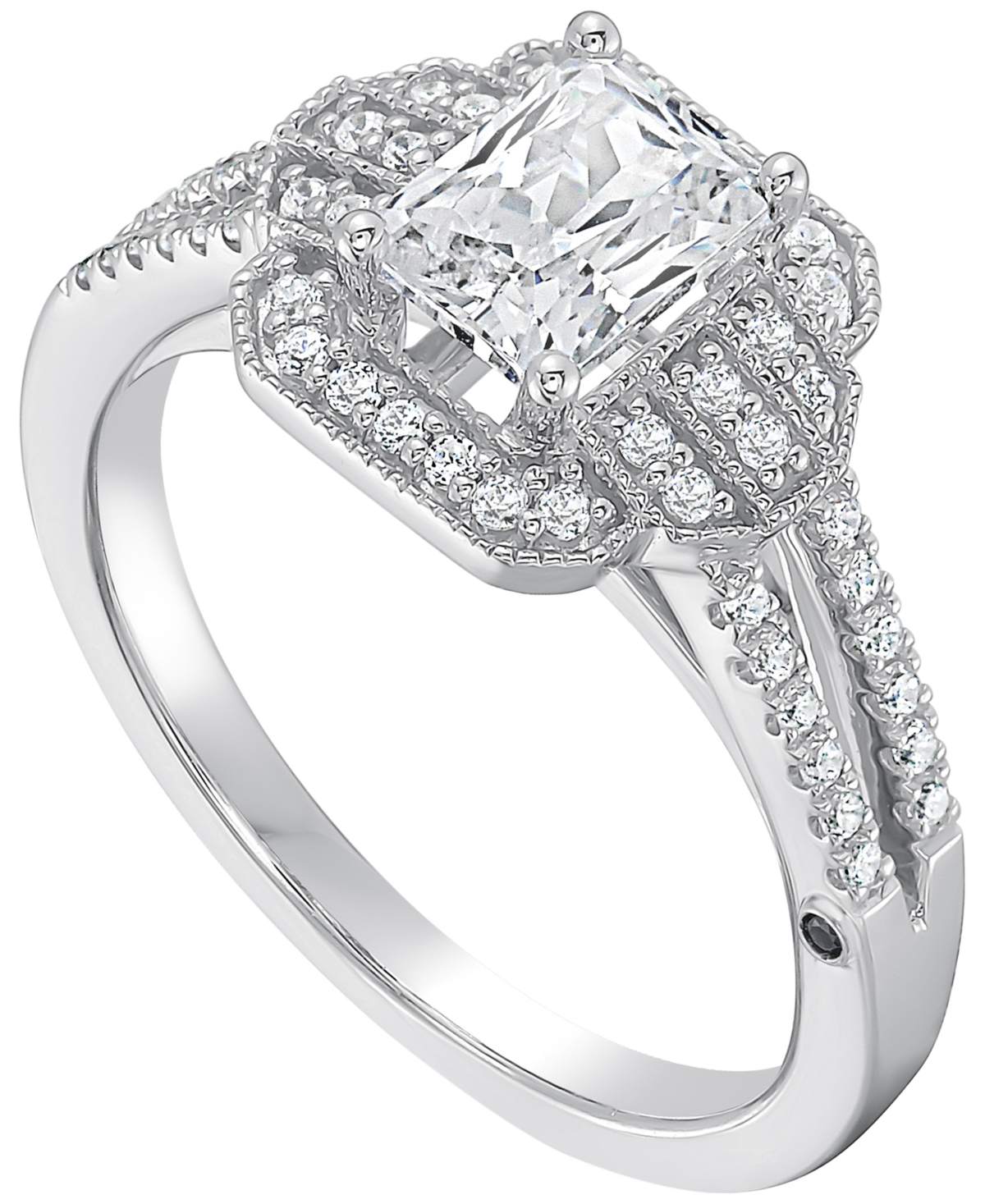 Macy's Emerald Diamond Halo Engagement Ring (3/4 ct. t.w.) in 14k White Gold