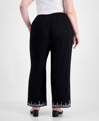 Trendy Plus Size Embroidered Cotton Wide Leg Pants