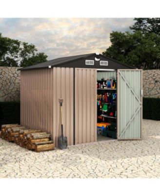 6x8FT Metal Outdoor Storage Shed, Garden Tool Shed Kit with Solar Light, Lockable Door & Air Vent for Backyard