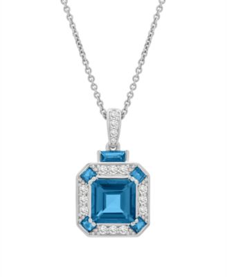 Lab Grown White Sapphire (2-5/8 ct. t.w.) and London Blue Topaz (2-5/8 ct. t.w.) Square Pendant Necklace in Sterling Silver