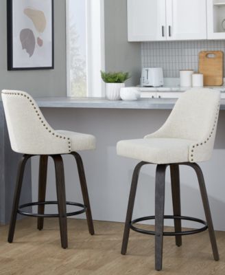 Fabric Studded Marcel Transitional Fixed-Height Counter Stool, Set of 2