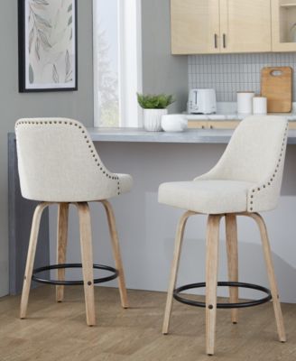 Fabric Studded Marcel Transitional Fixed-Height Counter Stool, Set of 2