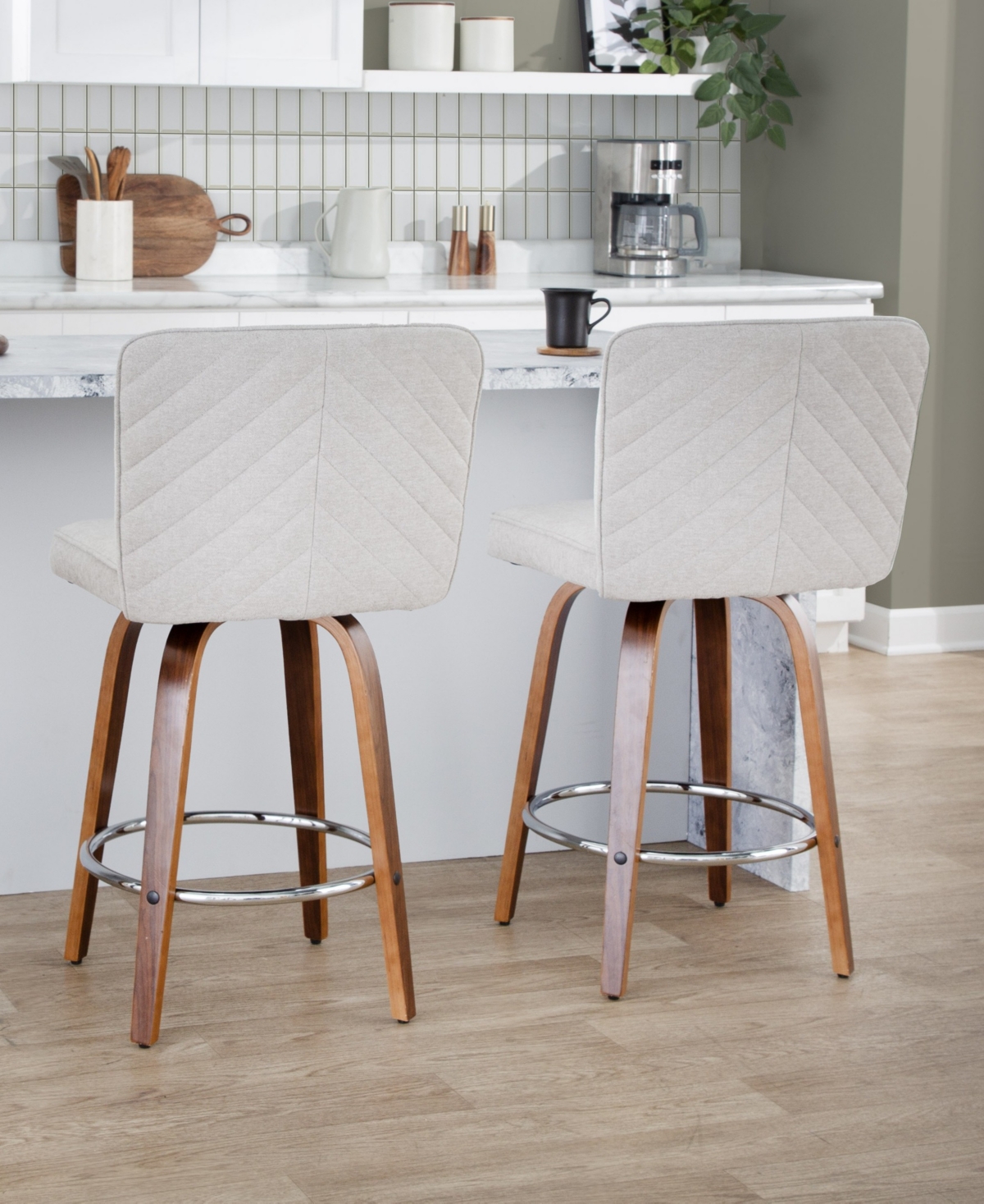 Lumisource Fabric Henry Contemporary Fixed-Height Counter Stool, Set of 2