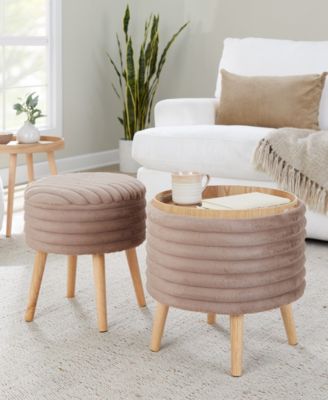2-Pc. Fabric Tray Plush Contemporary Storage Ottoman Set
