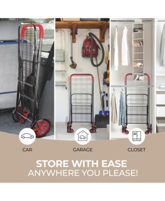 Folding Utility Cart with Liner, Heavy-Duty, 360&amp;#xB0; Swivel Wheels, 110 lb Capacity, Portable for Groceries, Laundry &amp; More (Red)