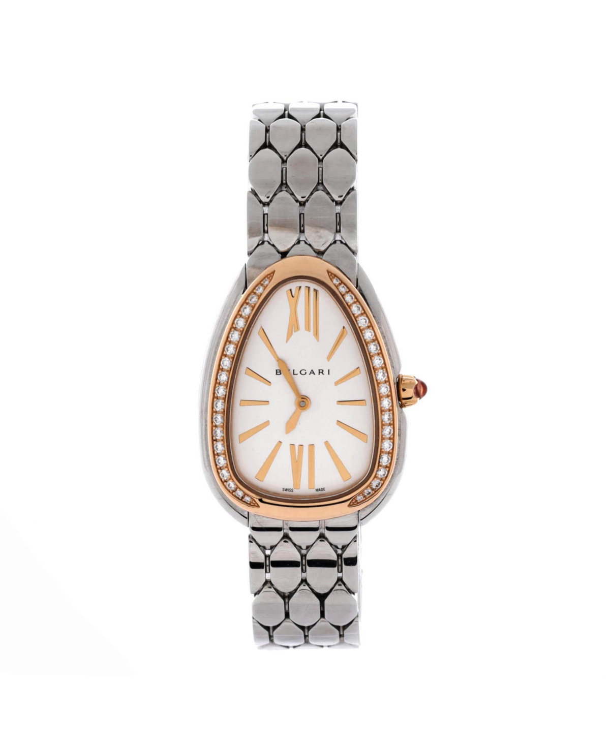Pre-Owned Bvlgari Serpenti Seduttori Quartz Watch in Stainless Steel and Rose Gold with Diamond Bezel 25mm