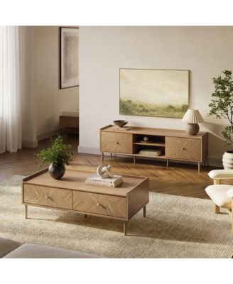 Summer Oak Manufactured Wood 2-Door 63" Wide TV Console Cabinet