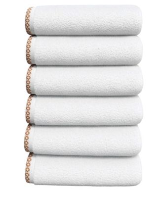 Quick-Dry Cotton Decorative Border 6 Pack Hand Towel Set