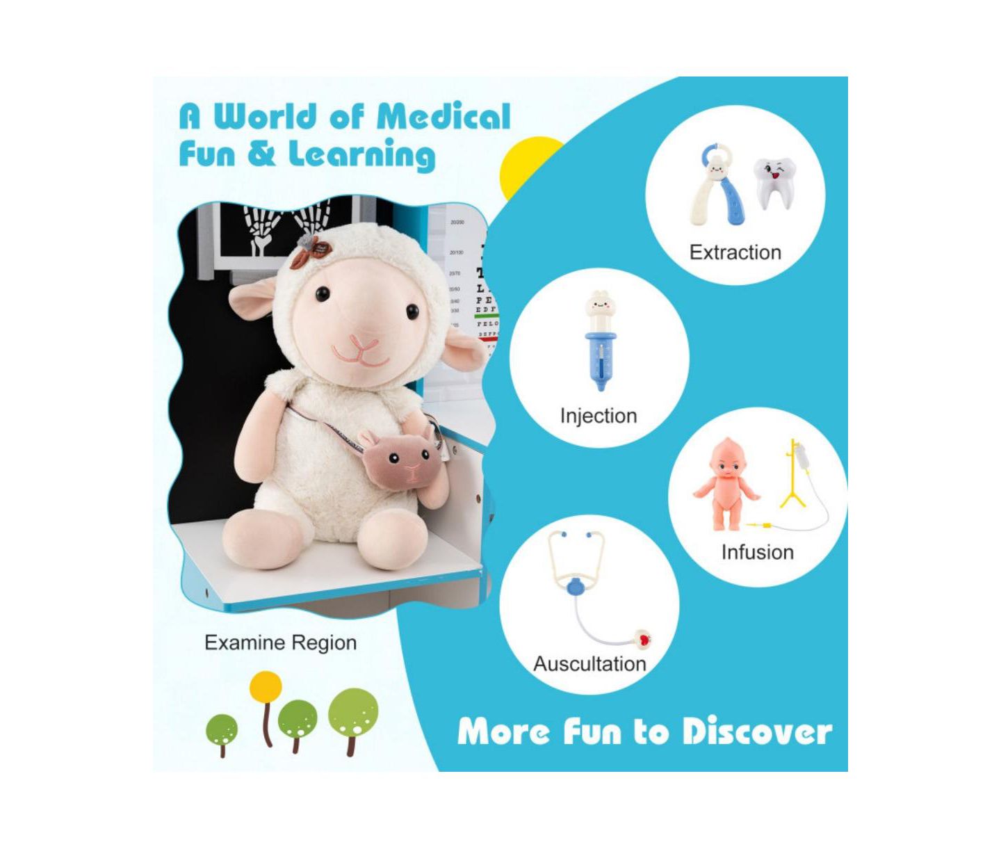 Детский игровой набор HONGGE Medical Center X-Ray and ECG Tools 7-Piece Playset, Ages 3+, цвет: Синий — фото 7