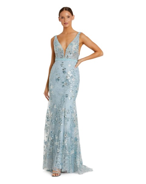 Женские платья Mac Duggal Women's Floral Embellished Sleeveless Plunge Neck Gown