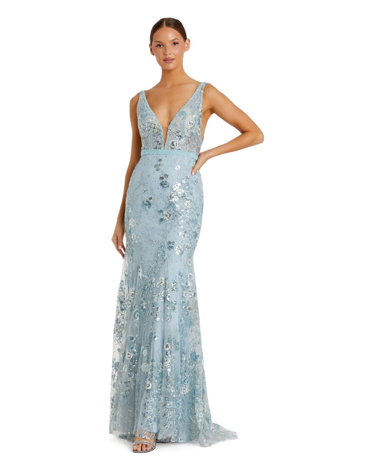 Женские платья Mac Duggal Women's Floral Embellished Sleeveless Plunge Neck Gown — фото 1