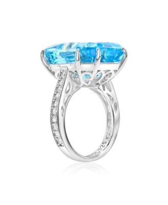 Gala Collection Sterling Silver Large Firework Emerald-Cut Cubic Zirconia Cocktail Ring